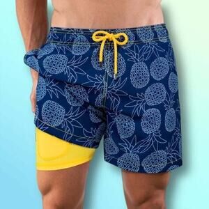 Capelle Miami Swim Trunks Mens Pineapple Compression Lined Blue NOWT
